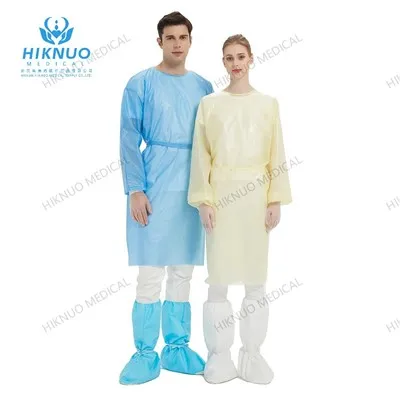 Disposable Non-Woven Isolation Gown Round Neck, Knitted Cuffs, And Waist Ties,Yellow Color